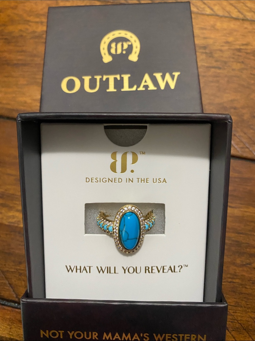 Bomb Party Outlaw Ring - Turquoise Magnesite & Diamond Cubic Zirconia - Gold - 7